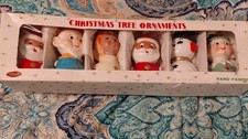 Vtg Lot 6 HF Co. Japan Christmas Tree Ornaments In Org. Box Figurines Santa Elf picture