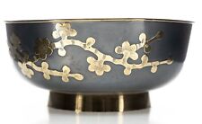 Chinese Pewter with Brass Outlay / Overlay Bowl 8in Cherry Blossom USED Unmarked picture