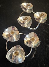 MCM Vtg PAIR Lunt Silverplate Triple Candleholder Centerpiece Stunning picture