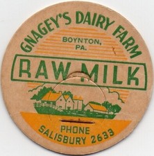 Milk Cap - Gnagey's Dairy Farm - Boynton, PA (Pennsylvania)-PHONE SALISBURY 2633 picture