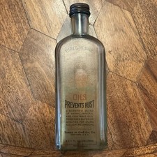 VINTAGE 3-IN-ONE Oil 8oz Green Glass Bottle Prevents Rust USA picture