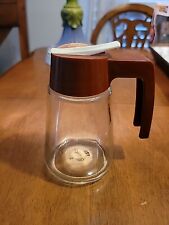 Vintage Gemco Clear Glass Dripless Syrup Pitcher Handled Brown Plastic Lid picture