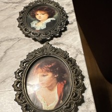 Pair Vintage Italian Brass Oval Miniature Portrait Frames Action Cheswick picture