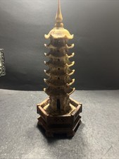 Vintage 12.25” Carved Marble Pagoda Incense Burner w Stopper picture