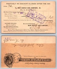 1899 New Castle PA Gas Company Utility Bill Postal Card Postmarked picture
