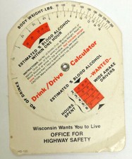 Vintage Wisconsin Drink/Drive Calculator Drunk Driving Calculator R67 picture