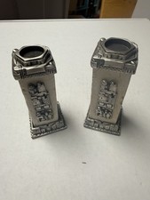 Shabbat Candleholders-Heavyweight Stone With Silver.  Approx 4”. picture