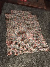 Antique 20s 1930s Folk Art Quilt Blanket Circles Fabric 66” Country Primitive picture