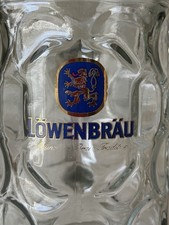 Vintage Löwenbräu München 1L Beer Stein Glass Mug SG Austria Oktoberfest Brewery picture