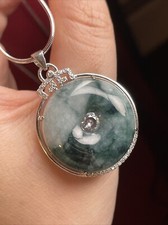 Certified Jadeiet Donut Pendant 翡翠玉環平安扣 飄花 S925純銀鑲嵌 picture