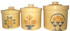 Vintage Pfaltzgraff Stoneware AMERICA three Canister Jars USA Country farmhouse picture