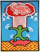 -Original- 1985 -KEITH HARING- Authenticated POP ART Skateboarding Painting picture