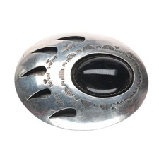 Vintage Ted Guerro Navajo sterling silver Onyx bear paw shadowbox belt buckle picture