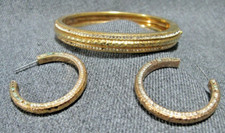 Vintage marked N inside a circle China rhinestones goldtone bracelet + earrings picture