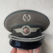 NVA East German Military Officer Visor Cap Gray w/ Rope & Badge Size 60 picture