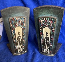 EILON CERAMICS OF ISRAEL. BRONZE BOOKENDS DON QUIXOTE IMAGE picture