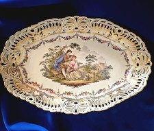Antique Dresden Helena Wolfsohn H/Painted Reticulated Porcelain Platter 19