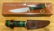 Chipaway Cutlery 12” Hunting Knife Green Bone Handle Genuine Leather Sheath NIB picture