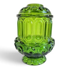 Vintage L.E. Smith Emerald Green Moon and Stars Glass Fairy Lamp MCM 1970s picture