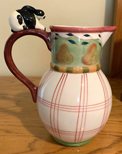 Unique Ceramic Hand Painted Pitcher With Pears and Rabbit on Handle picture