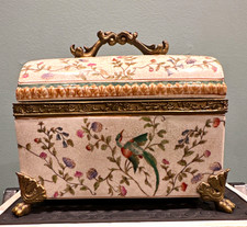 RARE Large Beautiful Wong Lee 1895 Bronze Footed lidded casket-Handpainted. picture