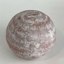 Peace In Different Languages Coin Piggy Bank Whitewash Terra Cotta Bangladesh picture