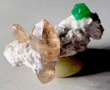 Raw Double Terminated Imperial Topaz & Neon Green Emerald Crystal Matrix Cluster picture
