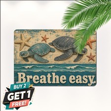 Two Sea Turtles Starfish Coastal Quote Poster Ocean Marine Life Metal Tin Sign picture