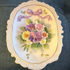 Lefton China Hand Painted Floral Oval Ceramic Wall Plaque Hanging Decor picture