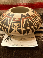 Claudina Lomakema Signed Hopi Polacca AZ Native American Pottery Bowl w/ Card picture