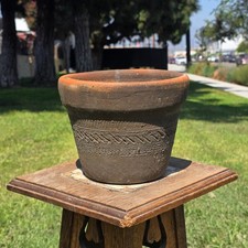 Vtg Mexico Terracotta Planter Aztec Geometric Carved Clay Pot Southwestern 6