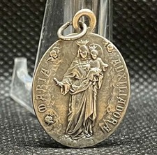 France 1920´ antique Sacred Heart of Jesus & Mary Help of Christians silver meda picture