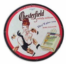 CHESTERFIELD CIGARETTES PINUP GIRL PORCELAIN GAS OIL STATION GARAGE MANCAVE SIGN picture