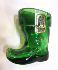 Old Finland Kumela Green Art Glass Rare Santa Christmas Boot Toothpick Holder picture