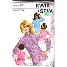 Vtg Kwik Sew 379 Ladies Top Sewing Pattern Size 18 20 22 Retro Knit Turtleneck picture