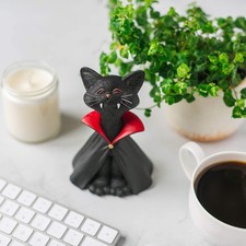 Whimsical Black Vampire Cat Figurine – Gothic Resin Halloween Decor for Cat Love picture