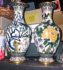 Vintage Enamel on Brass Cloisonné Floral Theme Vase ~ 9