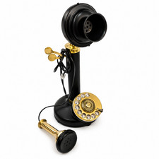 Retro Style Desk Telephone Decorative Accent Black Gold Iron Brass Finish picture
