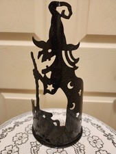 PartyLite Halloween Wilemina Witch Candle Tealight Holder Black Glittery P90075 picture