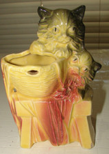 Vintage McCoy Pottery 1950 Kitty Cat Planter Bench & Basket yellow picture