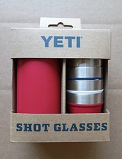 YETI Rescue Red/White/Blue/Silver Shot Glasses and Red/Blue Carrying Case - NEW picture