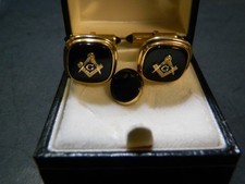 Vintage 14 Kt. Gold Tie Tack + Masonic Cuff Links Excellent Condition picture