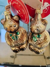 Vintage Mervyn's Glass Teddy Bear Christmas Ornaments New Old Stock Pair picture