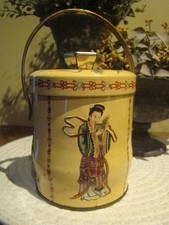 VINTAGE MURRAY ALLEN   England Asian design Candy TIN 1960's W/ Lid Handle picture