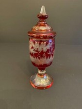 Bohemian Ruby Stained Cut To Clear Goblet And Cover 1880 picture