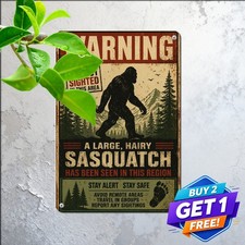 Bigfoot Sighted Area Rustic Warning Sign Forest Cabin Decor Metal Tin Plaque picture