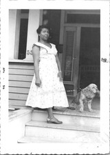 Pretty Black Woman with Cute Cocker Spaniel Dog Snapshot Pets 1956 Vintage Photo picture