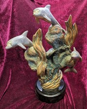 DONJO 3 Dolphin Sculpture Figurine Statue Art Sculpture Copper Fill SIGNED 2000 picture