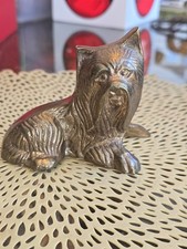 Vtg Solid Brass Yorkshire Terrier Figurine Heavy Hollow-cast~highly Detailed~ picture