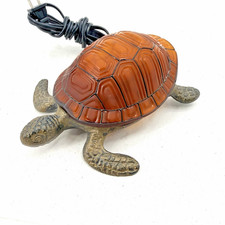 Vintage Brass Turtle Lamp Amber Glass Tortoise Night Light Beach Ocean Decor picture
